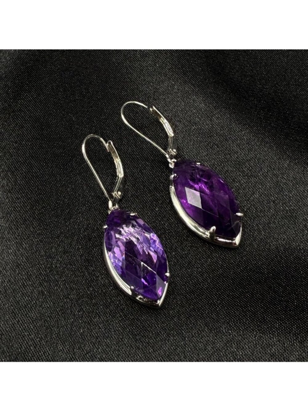 DK Signed 925 Sterling Silver Natural Amethyst Drop Earrings
